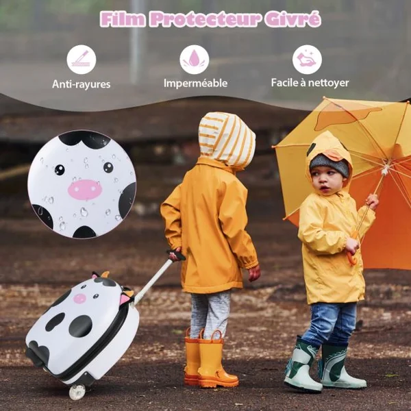 Valise Enfants à Roulettes 16’’ avec Roues Lumineuses Bagages Enfant avec Poignée Rétractable 68,5-83,5CM Laitière