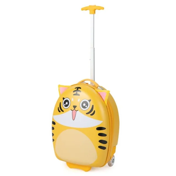Valise Enfants à Roulettes 16’’ avec Roues Lumineuses Bagages Enfant avec Poignée Rétractable 68,5-83,5CM Tigre