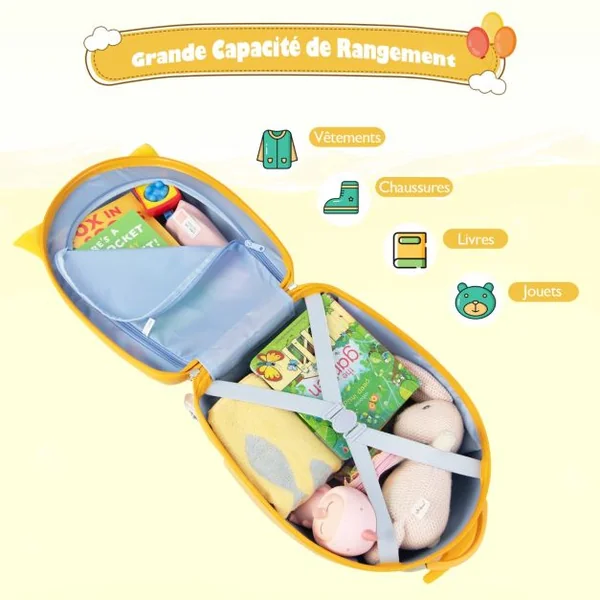 Valise Enfants à Roulettes 16’’ avec Roues Lumineuses Bagages Enfant avec Poignée Rétractable 68,5-83,5CM Tigre