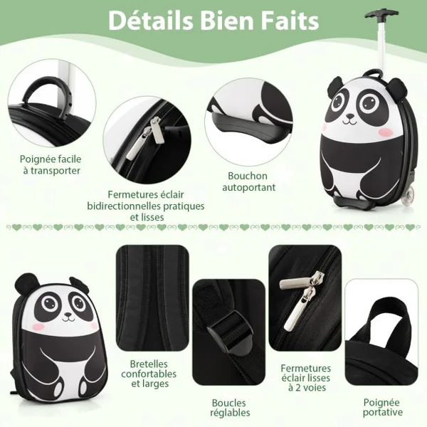 Valise Enfants à Roulettes 16” et Sac à Dos 12” avec Motif Mignon Bagages avec Poignée Rétractable 58-74CM 30x21x40CM Blanc/Rose/Jaune