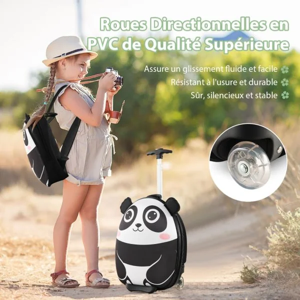 Valise Enfants à Roulettes 16” et Sac à Dos 12” avec Motif Mignon Bagages avec Poignée Rétractable 58-74CM 30x21x40CM Blanc/Rose/Jaune
