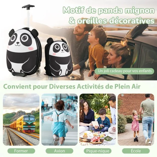 Valise Enfants à Roulettes 16” et Sac à Dos 12” avec Motif Mignon Bagages avec Poignée Rétractable 58-74CM 30x21x40CM Blanc/Rose/Jaune