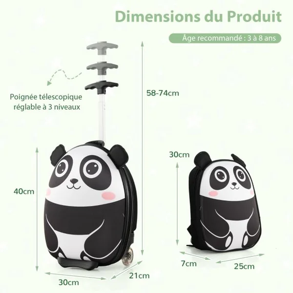 Valise Enfants à Roulettes 16” et Sac à Dos 12” avec Motif Mignon Bagages avec Poignée Rétractable 58-74CM 30x21x40CM Blanc/Rose/Jaune