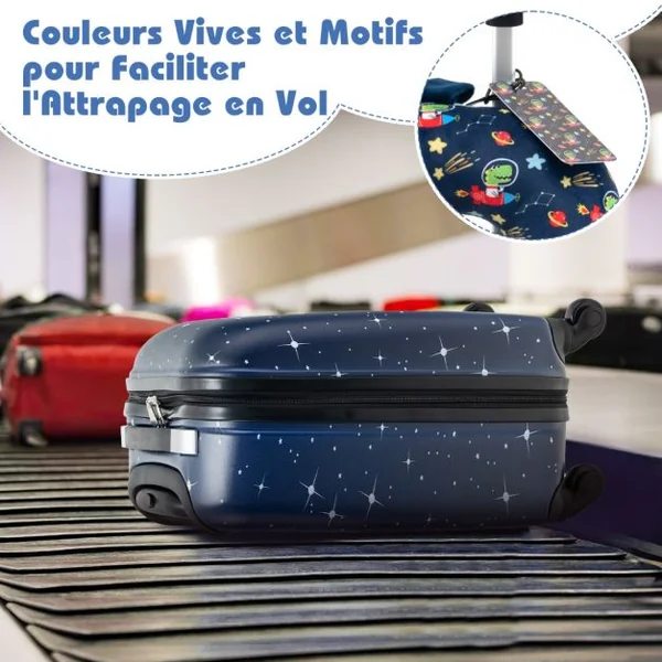 Valise Enfants à Roulettes 16’’ & Sac à Dos 13’’Ensemble de 5 Bagages pour Enfants avec Oreiller Cervical Etiquette Bleu/Bleu foncé/Rose/Rose pale