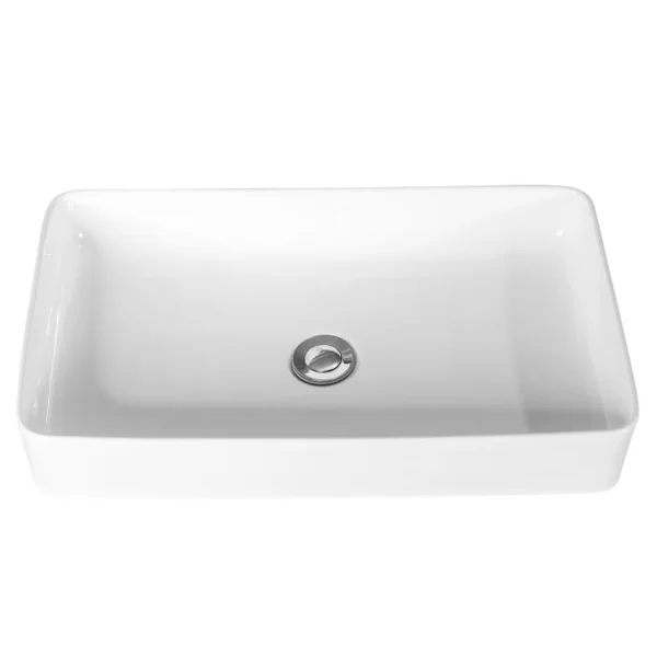 Vasque à Poser Lavabo Salle de Bain 60 x 35 cm avec Vidange Escamotable Conception de Glaçure en Porcelaine Blanche Blanc