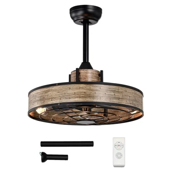 Ventilateur Plafond de 50W avec Lumières Plafonnier Ventilateur à Grille avec 3 Vitesses Réversibles Minuterie 4h Télécommande Ampoules E27 Non Inclus Café