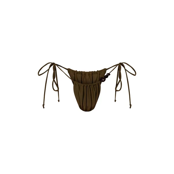 Vert Foncé Bas De Bikini À Liens Latéraux Avec Perles Décoratives