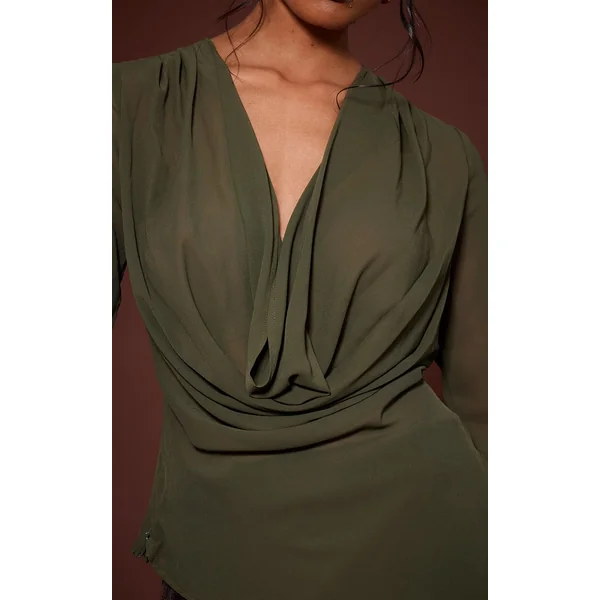 Vert Foncé Blouse En Mousseline À Col Bénitier Et Décolleté Plongeant