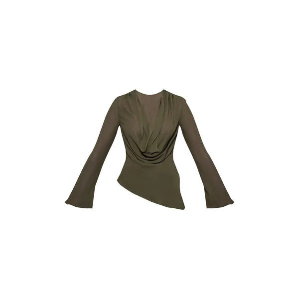Vert Foncé Blouse En Mousseline À Col Bénitier Et Décolleté Plongeant
