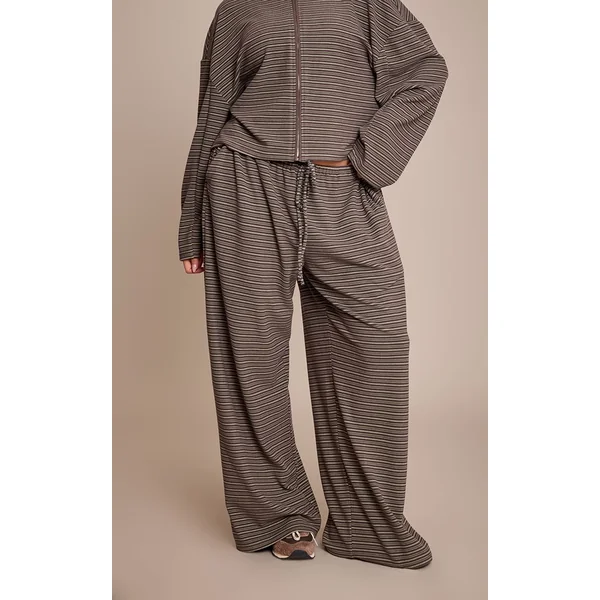 Vert Foncé Ensemble Coordonné Jogging Jambe Droite En Molleton Doux Rayé Grande Taille