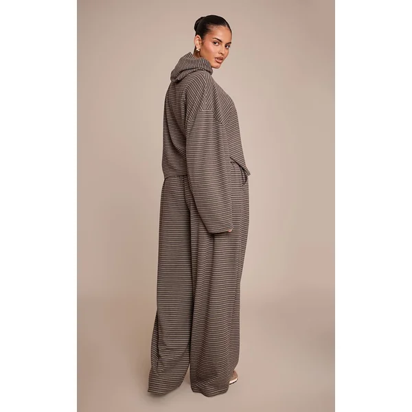 Vert Foncé Ensemble Coordonné Jogging Jambe Droite En Molleton Doux Rayé Grande Taille