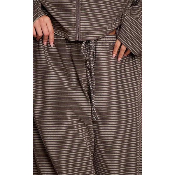 Vert Foncé Ensemble Coordonné Jogging Jambe Droite En Molleton Doux Rayé Grande Taille