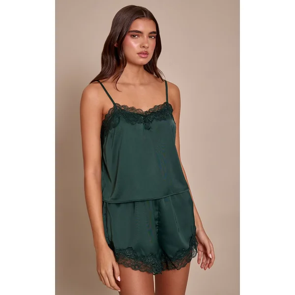 Vert Forêt Ensemble De Nuit En Satin Avec Sac Cadeau