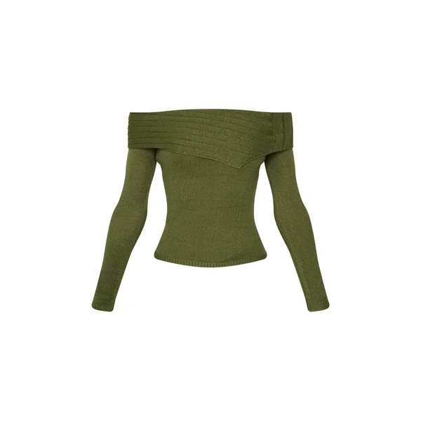 Vert Forêt Haut Asymétrique En Maille À Col Replié