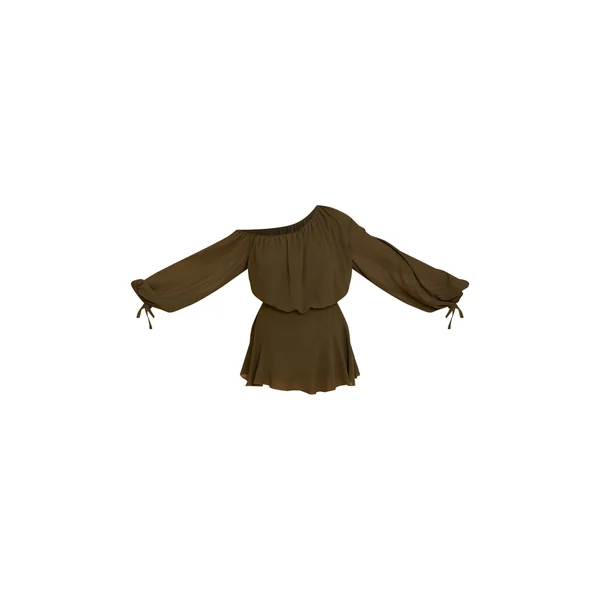 Vert Olive Combi-short Jupe-culotte En Mousseline Vert Foncé À Une Épaule Avec Détail Flottant