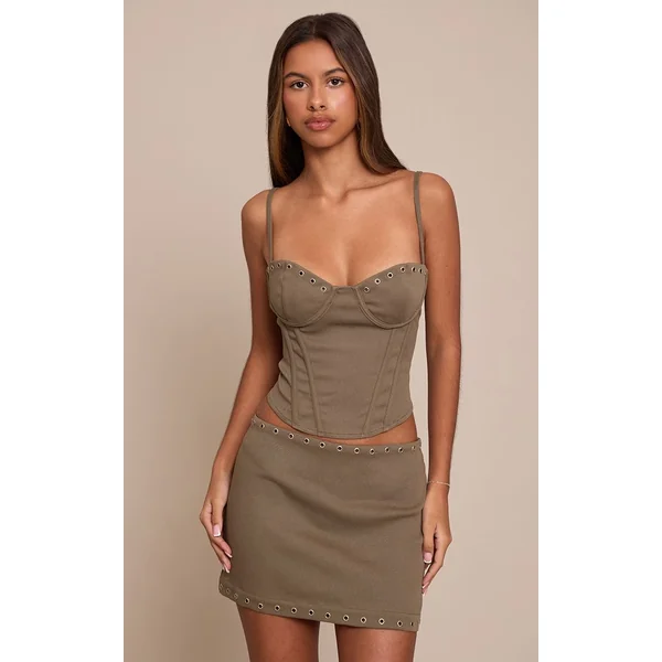 Vert Olive Ensemble Jupe Mini À Œillets Petite Taille