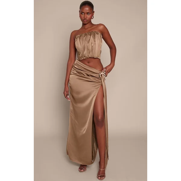 Vert Olive Haut Bandeau Drapé En Satin Doré