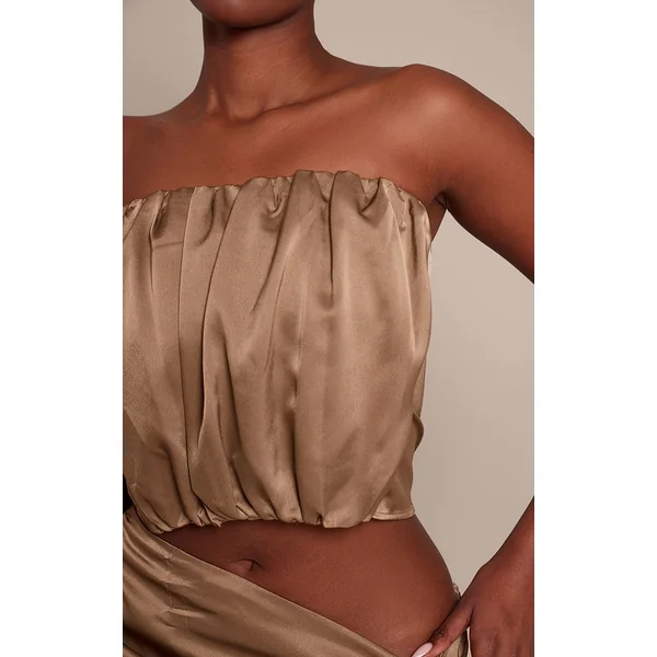 Vert Olive Haut Bandeau Drapé En Satin Doré