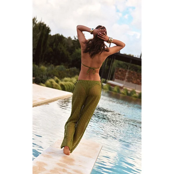 Vert Olive Haut De Bikini Triangle Avec Superposition Au Crochet