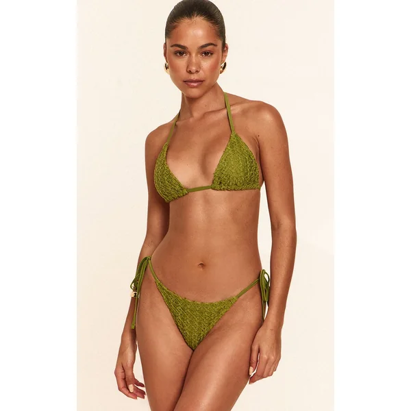 Vert Olive Haut De Bikini Triangle Avec Superposition Au Crochet
