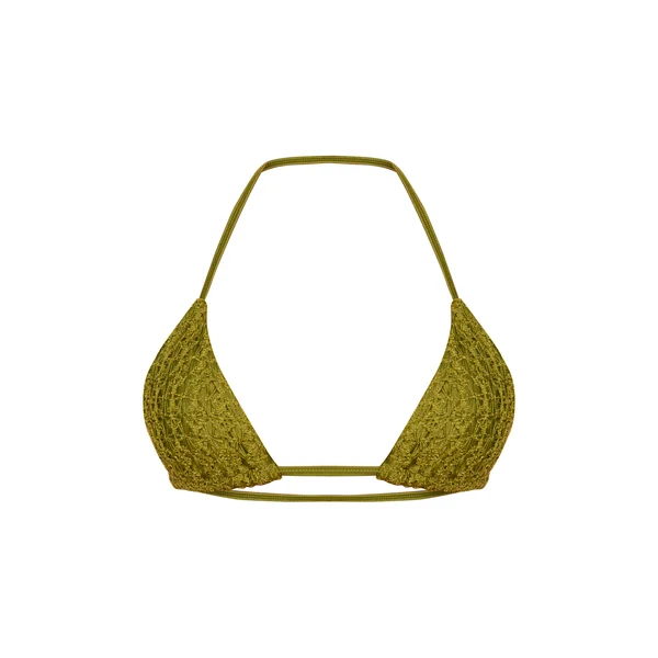 Vert Olive Haut De Bikini Triangle Avec Superposition Au Crochet
