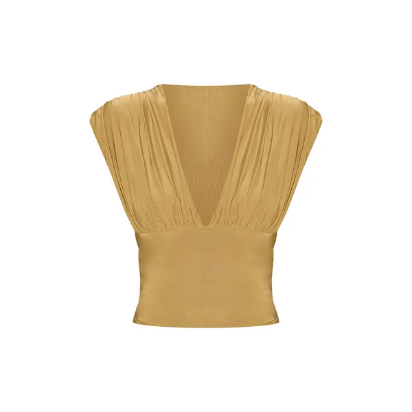 Vert Olive Haut Long Drapé Plongeant À Double Couche Slinky Doré