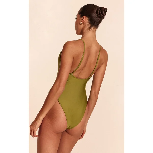 Vert Olive Maillot De Bain Échancré Basique