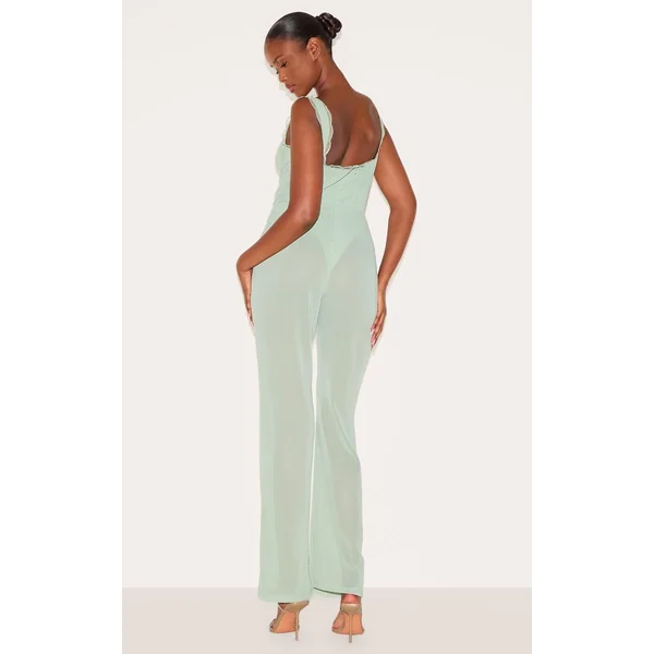Vert Sauge Combinaison Évasée En Mousseline À Imprimé Floral Avec Détail Corset
