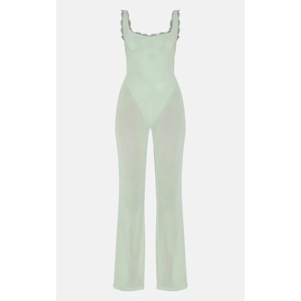 Vert Sauge Combinaison Évasée En Mousseline À Imprimé Floral Avec Détail Corset