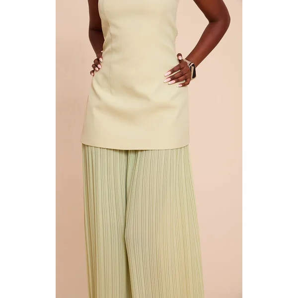 Vert Sauge Robe Maxi Bandeau À Jupe Plissée En Mousseline Avec Panneaux