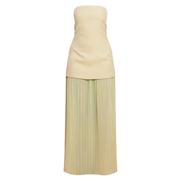 Vert Sauge Robe Maxi Bandeau À Jupe Plissée En Mousseline Avec Panneaux