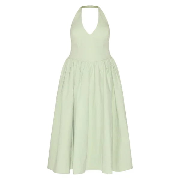 Vert Sauge Robe Midaxi Grande Taille Col Licou Avec Détail Nœud