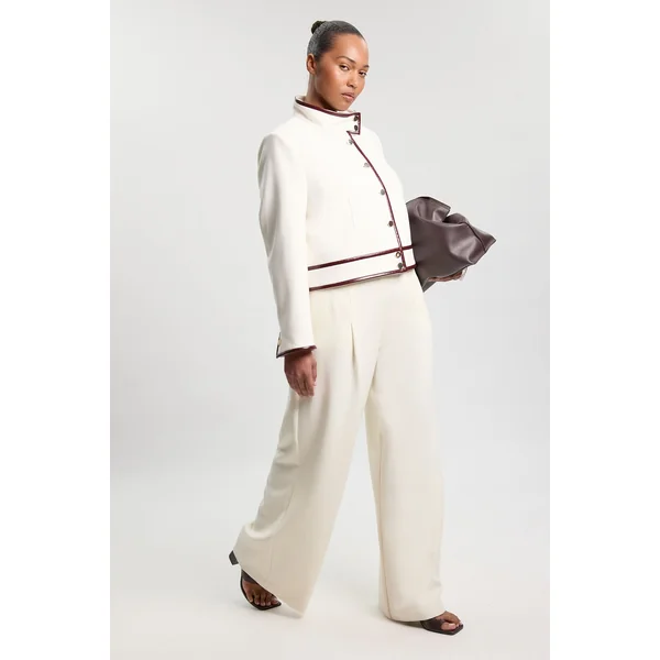 Veste Cintrée Grande Taille En Mélange Synthétique Stretch Compact Avec Ceinture