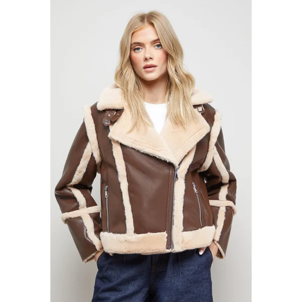 Veste d'Aviateur en synthétique avec Doublure Mouton