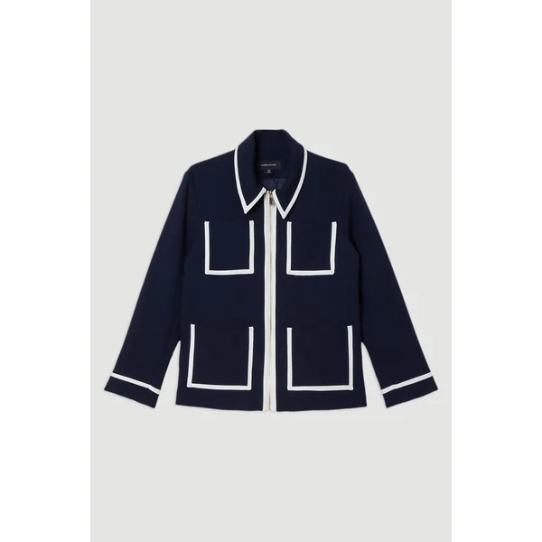 Veste tailleur compacte stretch à finitions effilées et poches