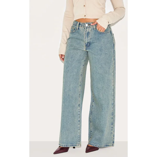 Vintage Délavé Jean Large Délavé Petite Taille