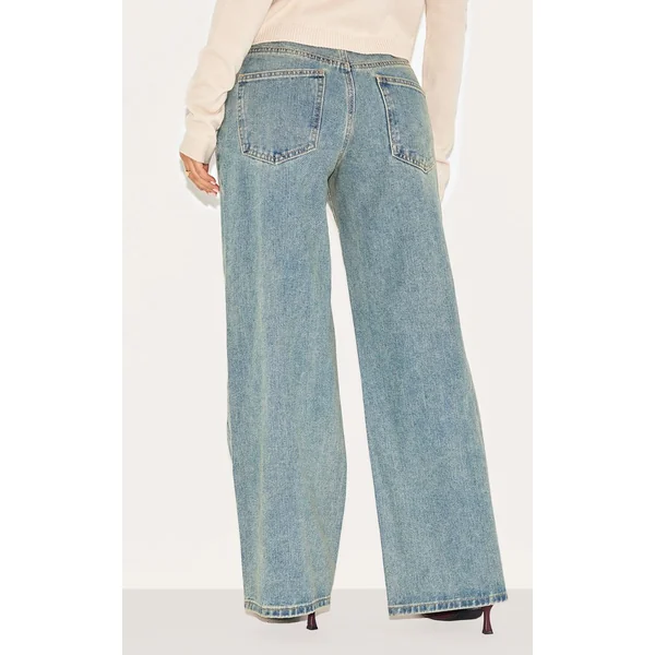 Vintage Délavé Jean Large Délavé Petite Taille