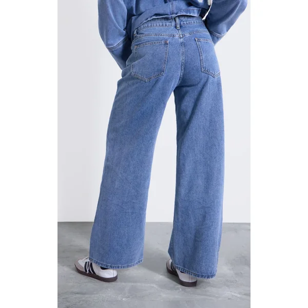 Vintage Délavé Jean Large Taille Haute À Surpiqûres Contrastantes