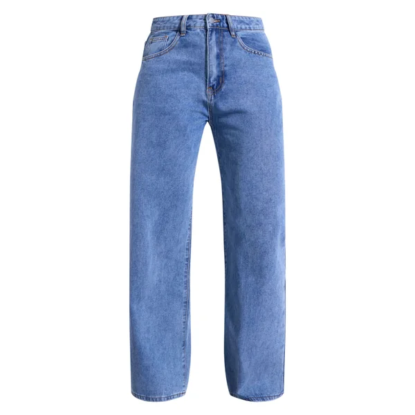 Vintage Délavé Jean Large Taille Haute À Surpiqûres Contrastantes