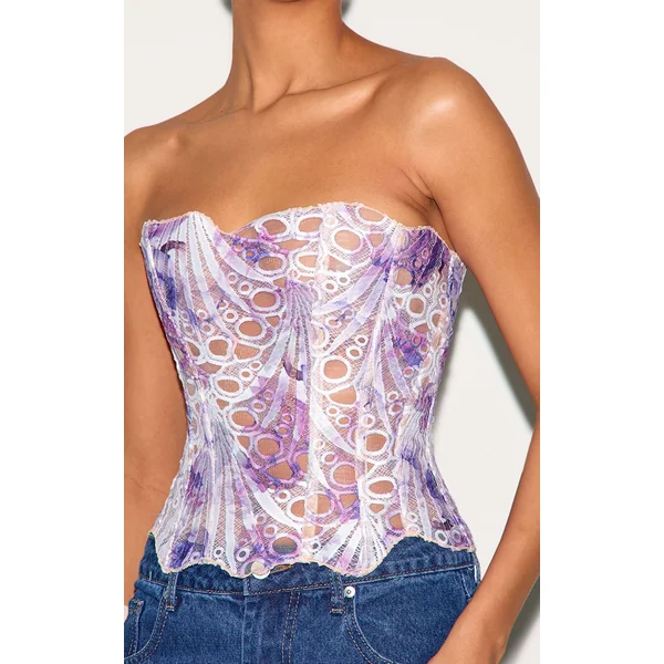 Violet Corset En Dentelle Florale Transparente Texturée