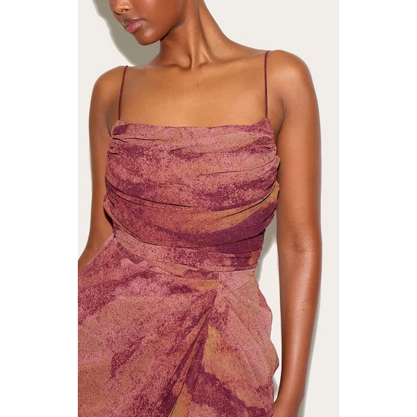 Violet Foncé Robe Midi Drapée Froncée En Mousseline