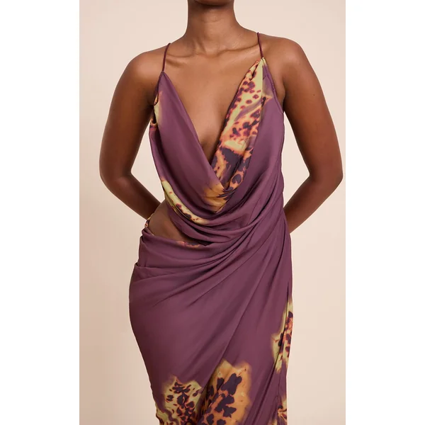 Violet Robe Mi-longue En Mousseline Avec Découpes Et Drapés