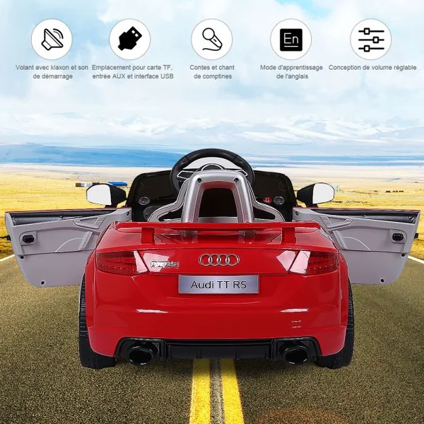 Voiture Audi TTRS Electrique pour Enfants 12V Max. 5 Km/h Double Porte avec Télécommande 2.4G Blanc