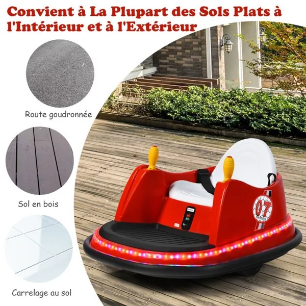 Voiture Auto Tamponneuse Électrique 6V pour Enfants 2-5 Ans avec Télécommande Effet Sonore et Lumineux 57x75x42cm Bleu/Rouge/Rose/Violet/Vert