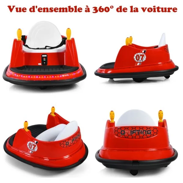 Voiture Auto Tamponneuse Électrique 6V pour Enfants 2-5 Ans avec Télécommande Effet Sonore et Lumineux 57x75x42cm Bleu/Rouge/Rose/Violet/Vert