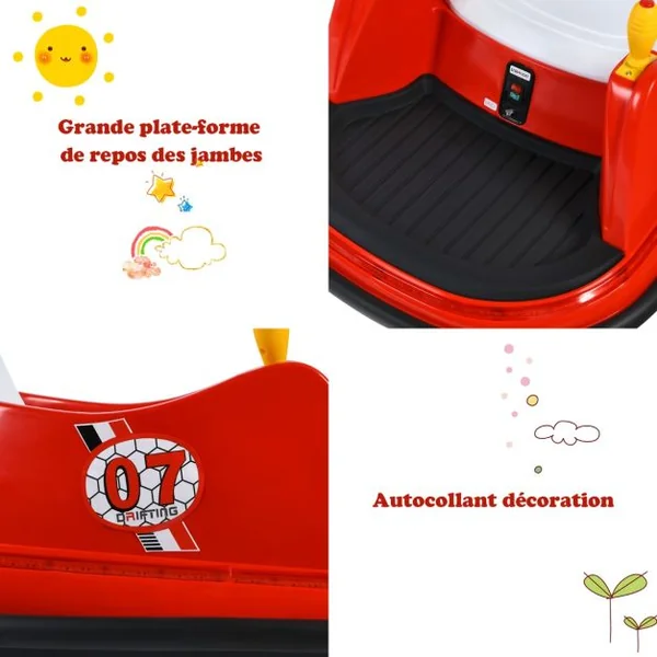 Voiture Auto Tamponneuse Électrique 6V pour Enfants 2-5 Ans avec Télécommande Effet Sonore et Lumineux 57x75x42cm Bleu/Rouge/Rose/Violet/Vert