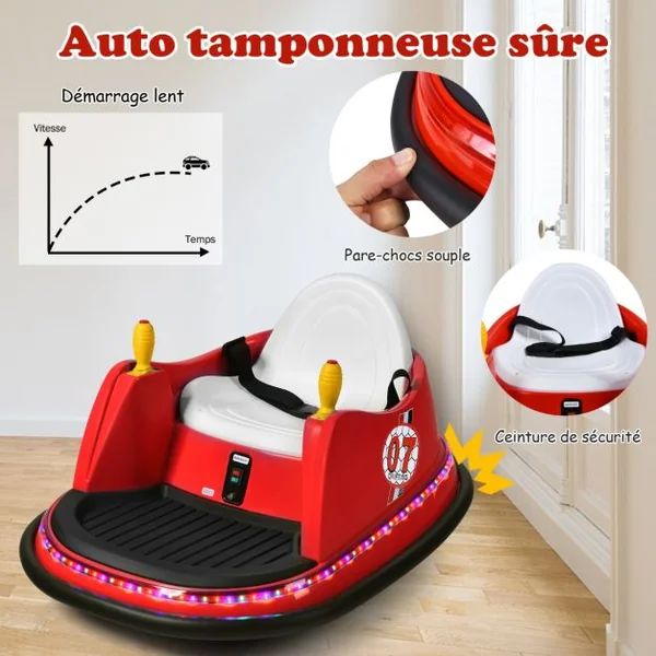 Voiture Auto Tamponneuse Électrique 6V pour Enfants 2-5 Ans avec Télécommande Effet Sonore et Lumineux 57x75x42cm Bleu/Rouge/Rose/Violet/Vert