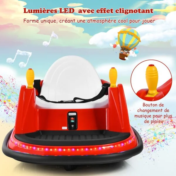 Voiture Auto Tamponneuse Électrique 6V pour Enfants 2-5 Ans avec Télécommande Effet Sonore et Lumineux 57x75x42cm Bleu/Rouge/Rose/Violet/Vert