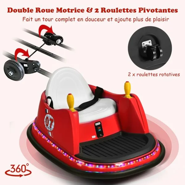 Voiture Auto Tamponneuse Électrique 6V pour Enfants 2-5 Ans avec Télécommande Effet Sonore et Lumineux 57x75x42cm Bleu/Rouge/Rose/Violet/Vert