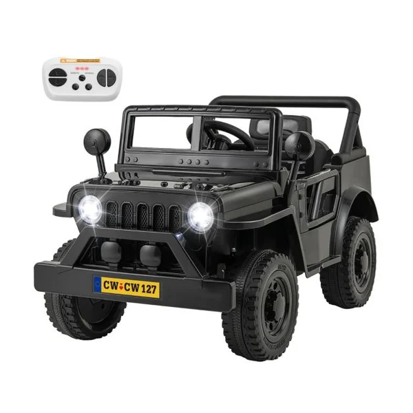 Voiture Camion 12 V pour Enfants de 3 Ans+ Véhicule Electrique avec Télécommande 3 Vitesses Lumières LED Musique Klaxon Histoire Noir